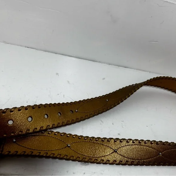 Michael Kors Gold Genuine Leather Silver Buckle belt Studded with key ring - Picture 8 of 12